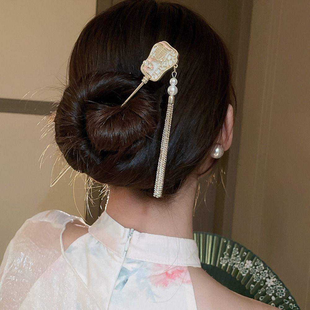 Жемчужная палочка для волос в китайском стиле, вилка для волос, палочка для волос Ханфу, винтажная палочка для волос с цветком, женская