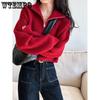Half High Collar Zipper Red Knitted Sweater for Women Spring and Autumn High Waisted Sweater
