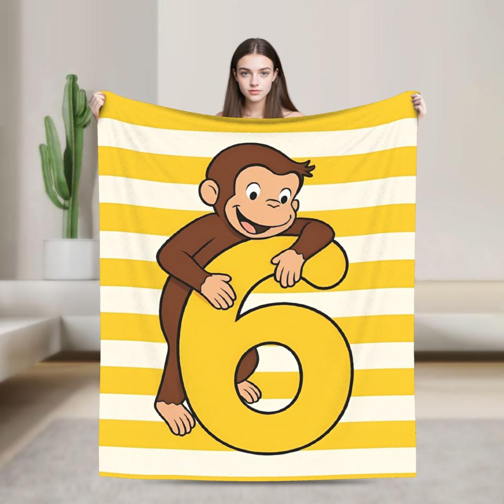 Warm Soft Blankets Picnic Cartoon Curious George Throw Blanket Flannel Bedspread For Couch Chair Sofa Bed Fluffy Sofa Bed Cover