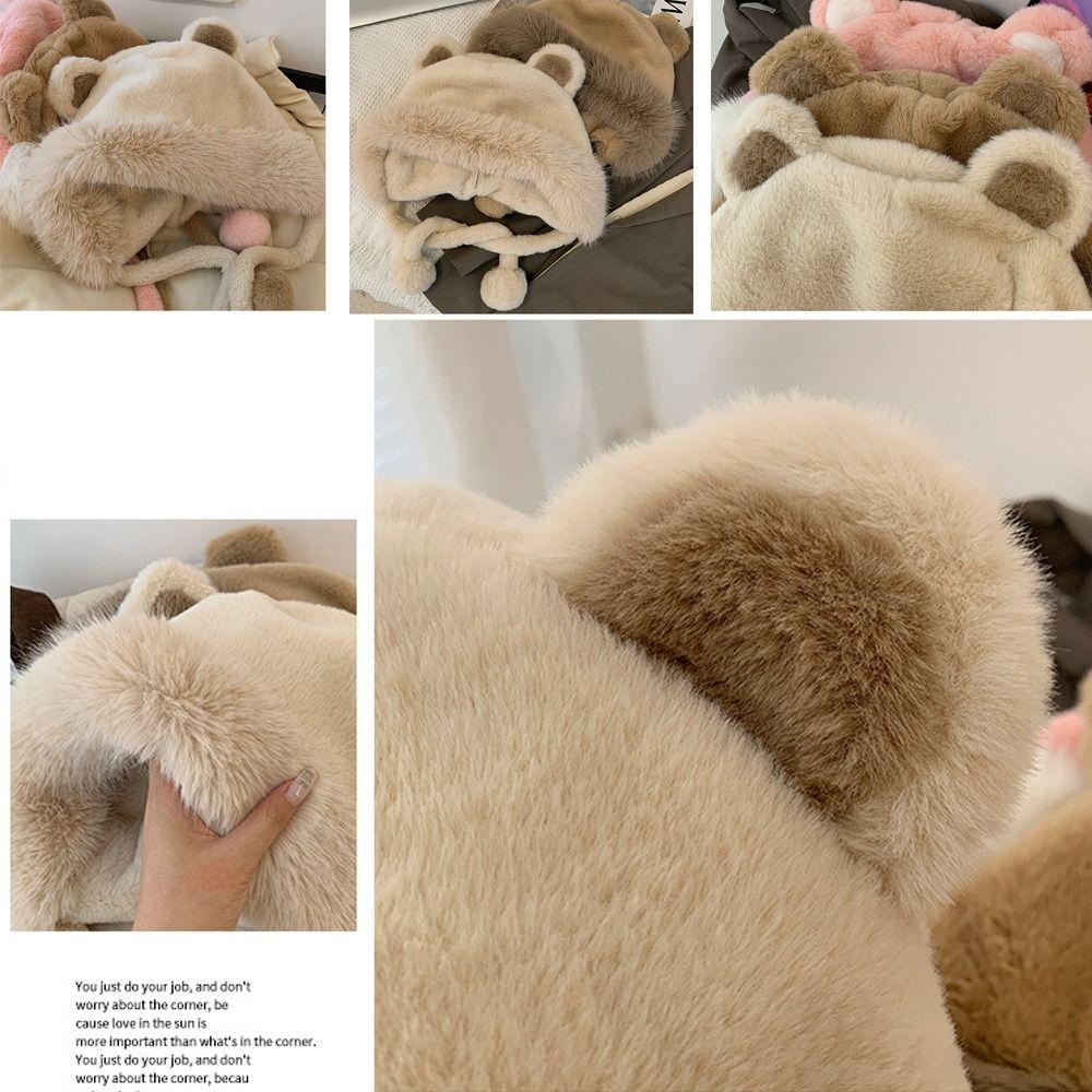 Медвежьи ушки плюшевые ушки пуловер шапка утолщенный лыжный шарф шапки модный капюшон шарф на открытом воздухе