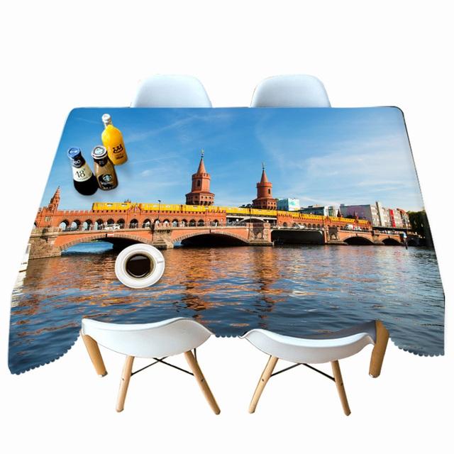 Arch Bridge View Pattern Tablecloth Thicken Cotton Rectangular Round Table Cloth For Wedding Picnic Party