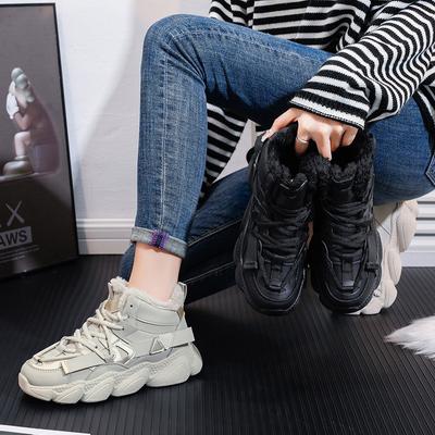 Женские зимние теплые полусапожки, нескользящие зимние ботинки с подкладкой из искусственного меха, короткие ботинки с подкладкой из плюша, высокие кроссовки, прогулочная обувь на шнуровке для женщин