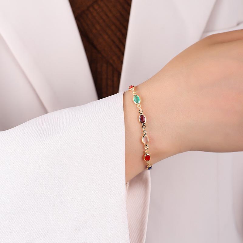 Elegant Rainbow Crystal Necklace & Double-Sided Bracelet Set with Colored Gemstones