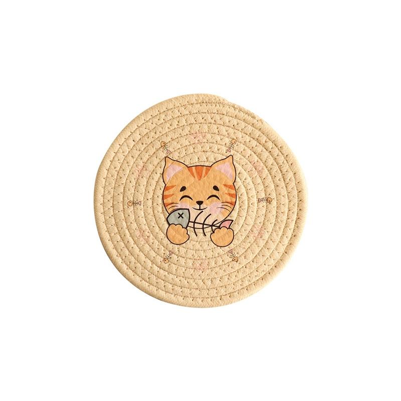 Круглая плетеная подставка для подставок ручной работы с мультяшными животными для подставки под чашку обеденного стола