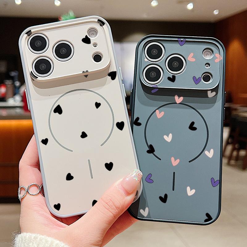 Милый мультяшный чехол с сердечками для iPhone 17 Pro Max Funda iPhone 16 15 14 13 Pro Max Магнитный для Magsafe Гибридный Тонкий Матовый Чехол