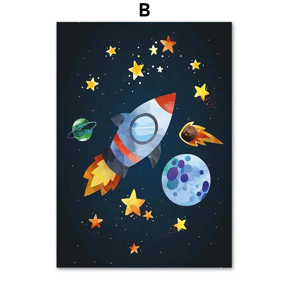 1Pcs Wall Art Canvas Painting Cartoon Astronaut Interior Paintings Living Room Home Decor Space Numbers Letters Kindergarten No Frame