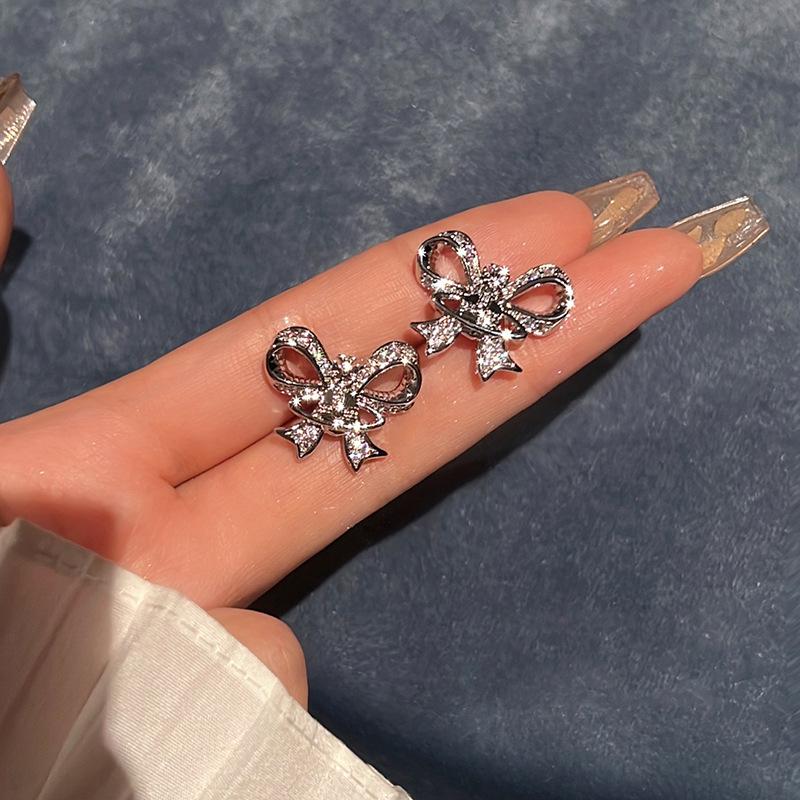 Серьги-пусеты с цирконом в виде бантика, планеты, легкая роскошь, нишевые серьги, женская мода, простые серьги