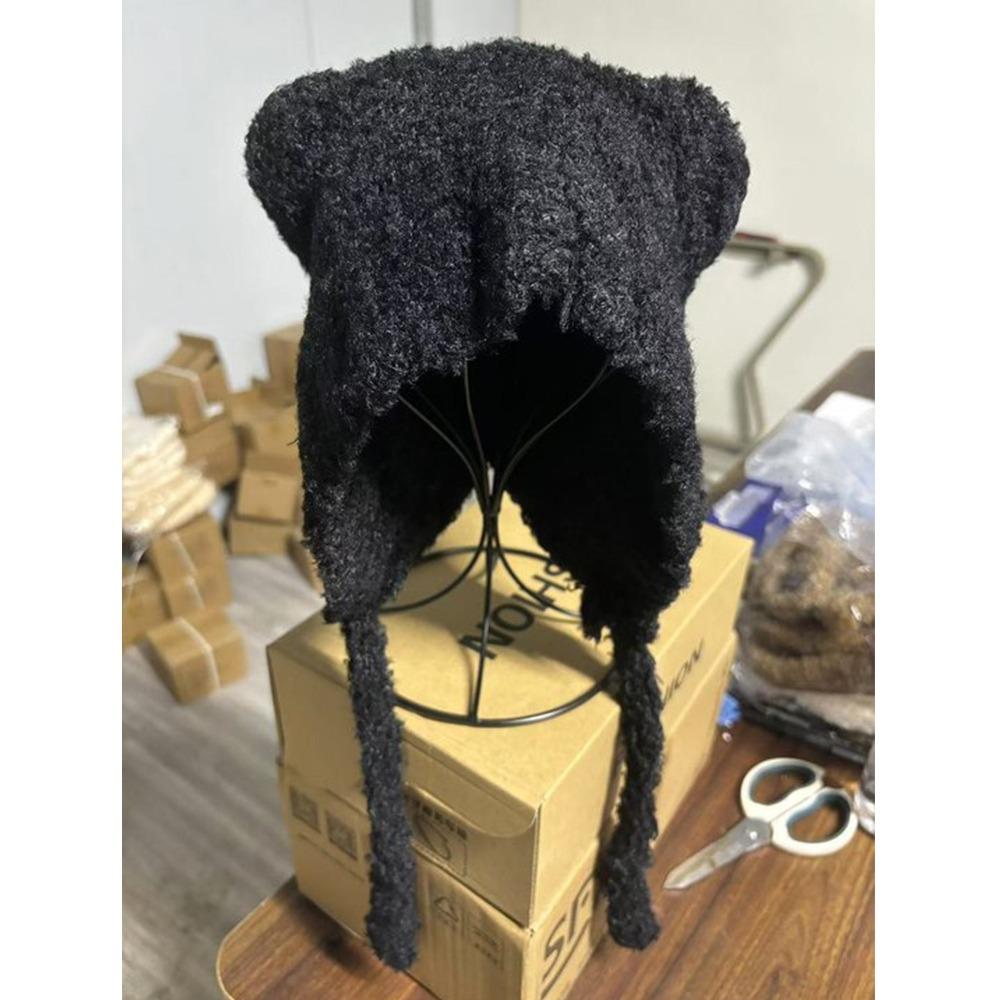 Милая плюшевая вязаная шапка с медведем Harajuku Y2K шапки-бини модная шапка с ушками медведя из овечьей шерсти для девочек