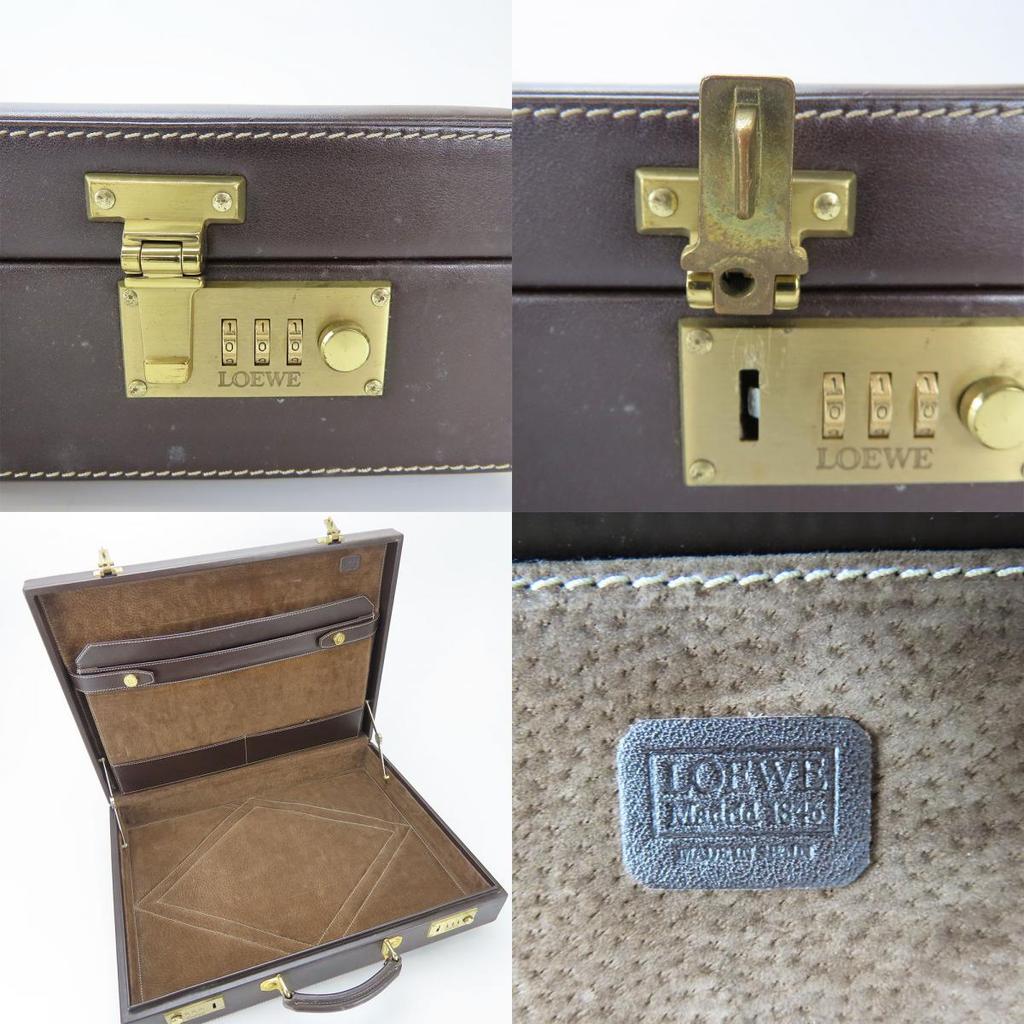 Used LOEWE Business Bag Leather Brown Beige Attache Case