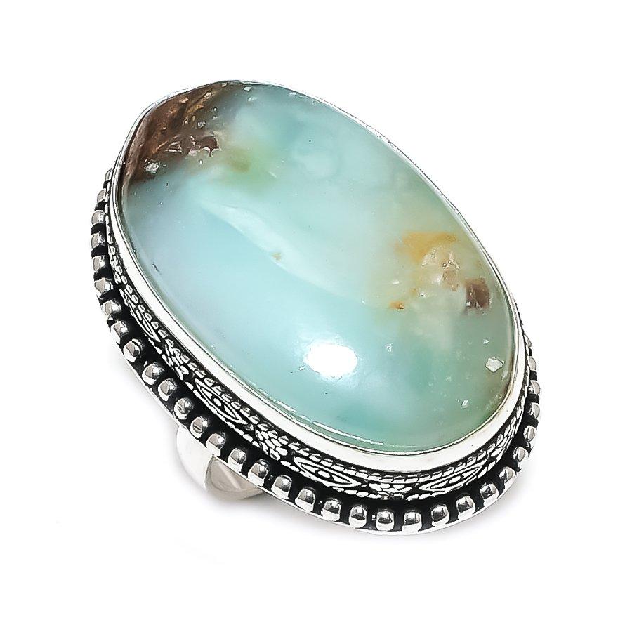 Кольцо из серебра 925 пробы с этническим хризопразом, размер 8 V2Q91