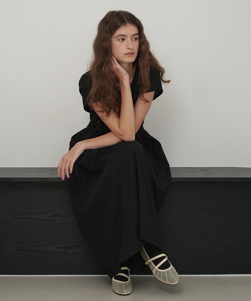 Marot Raglan Dobby Cotton Dress_Black