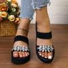 Fashion Summer Women Wedge Slide Beach Slipper Thick Heel Ladies Sandals Crystal Decorate No Slip Platform Slippers Plus Size 36-42