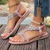 2025 New Women Flat Rhinestone Sandals Non Slip Beach Elastic Shoes for Women Low Heels Roman Summer Bohemian Sandals
