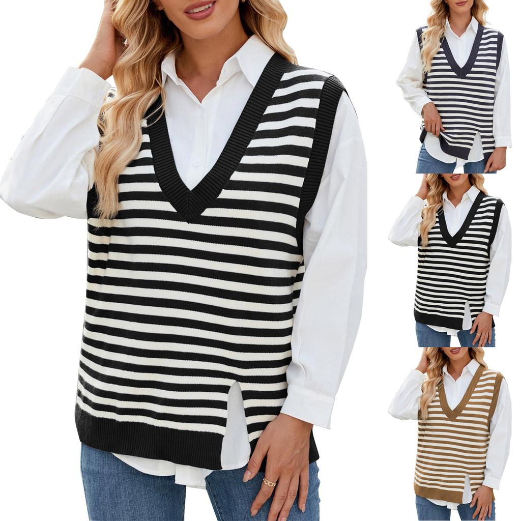 Fashionable Women's Casual V-neck Split Sweater Vest Waistcoat