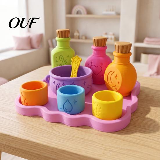 Toddler Potion Making Accessories Magic Sensory Play Set, 3D Printed Pretend Kit DIY Mixing Station with Bottles, Bowl, Spoon, Cups for Play,