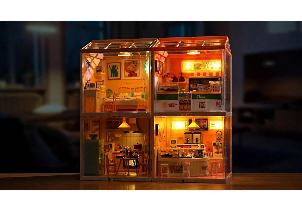 Детский DIY Домик-кукла Модель со светом - Большой Город и Маленький Город 3D Строительный Пазл Образовательная Игрушка Подарок