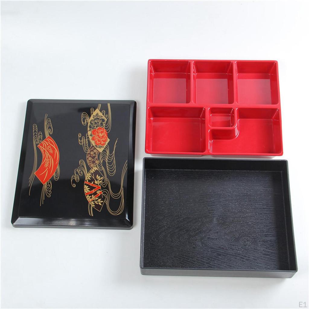 Японский бенто-бокс для обеда, красный и черный, 6 отсеков, контейнер для еды, сервировочное блюдо для ресторана