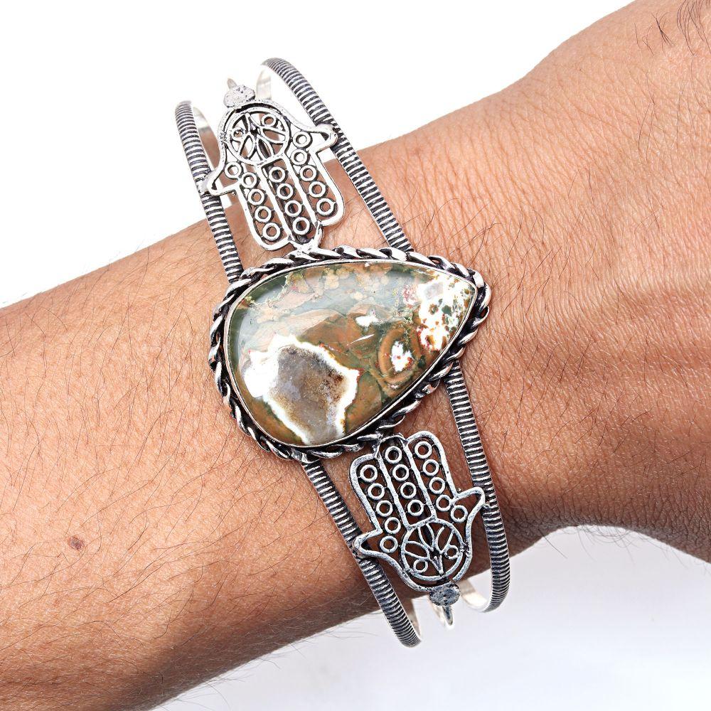 Rainforest Jasper Gemstone Handmade Jewelry Cuff Bracelets 7''Adjustable