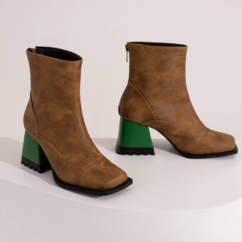 Krazing Pot Полиуретановые осенне-зимние туфли 47 размера 48 Ботинки Челси с каменными металлическими пуговицами и квадратным носком, с молнией, сохраняющие тепло полусапожки