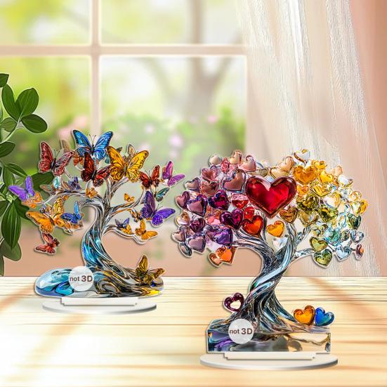 Love Heart Tree Ornament Colorful Acrylic 2D Flat Decoration Valentine's Day Decor Tabletop