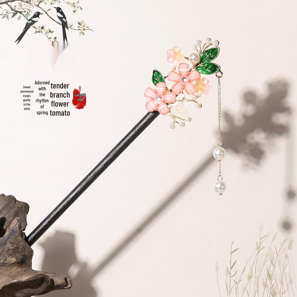 Ancient Style Tassel Hairpin - Imitation Ebony Wood, Hanfu Accessories, Chinese Jewelry for Women