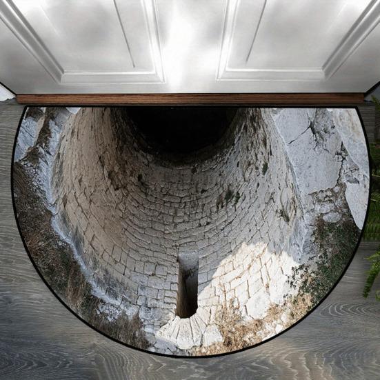 Полукруглый коврик для пола Нескользящий Декоративный 3D-иллюзия Реалистичный ковер-норка Прихожая Гостиная Спальня Устойчивый к выцветанию Коврик для зонирования