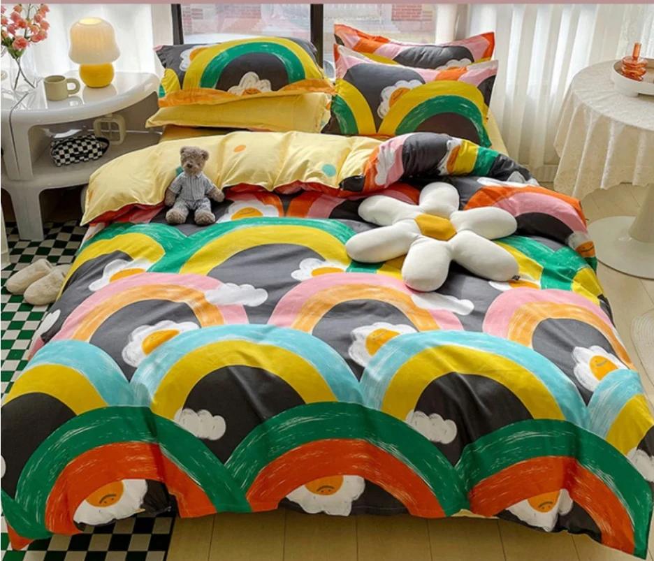 Floral Bedding Set for Kids Adult Bed Linen Duvet Cover + Flat Sheet + 2pc Pillowcase Single Queen King Size Home Textile B92M