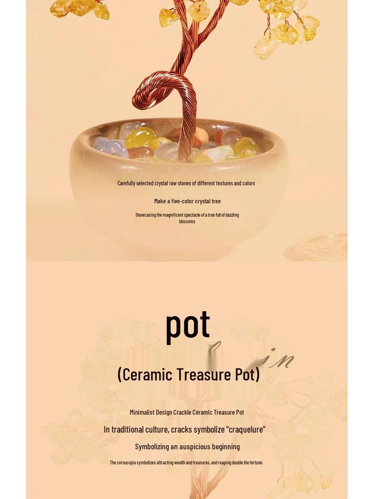 Citrine Money Tree with Agate Base - Fortune-Attracting Ornament for Home or Office