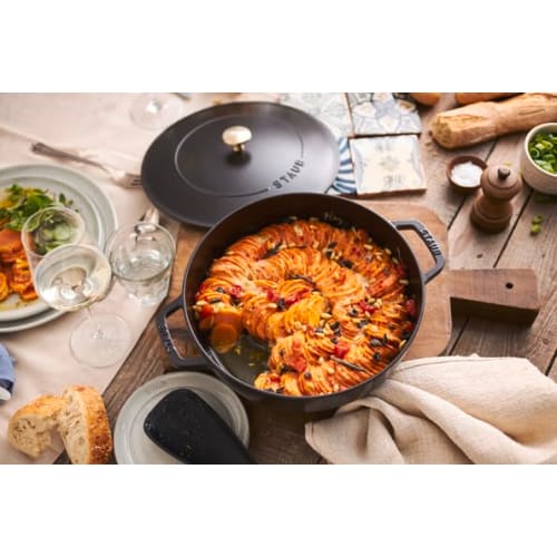 Staub Braiser Saut? Pan, Black, 26cm, Large, Double-Handled Cast Iron Enamel Pot, Sukiyaki and Induction Compatible [Official Japanese Product] Braise