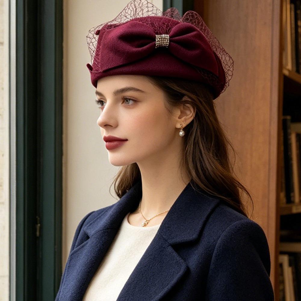 Fedoras Mesh Topper Hat French Style Pillbox Hat Bow Fedora Hat  Cocktail Event