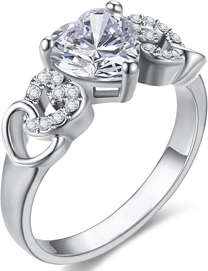 Позолоченное 18 каратным розовым золотом Кольцо-сердце с кубическим цирконием Halo Обручальное Обручальное на Обещание Вечность Кольцо на День Святого Валентина для Женщин Размер 6-10