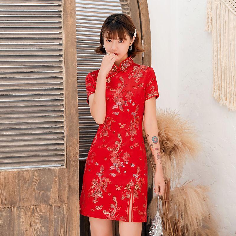 Chinese Cheongsam Elegant Short Skirt Women Dress Qipao
