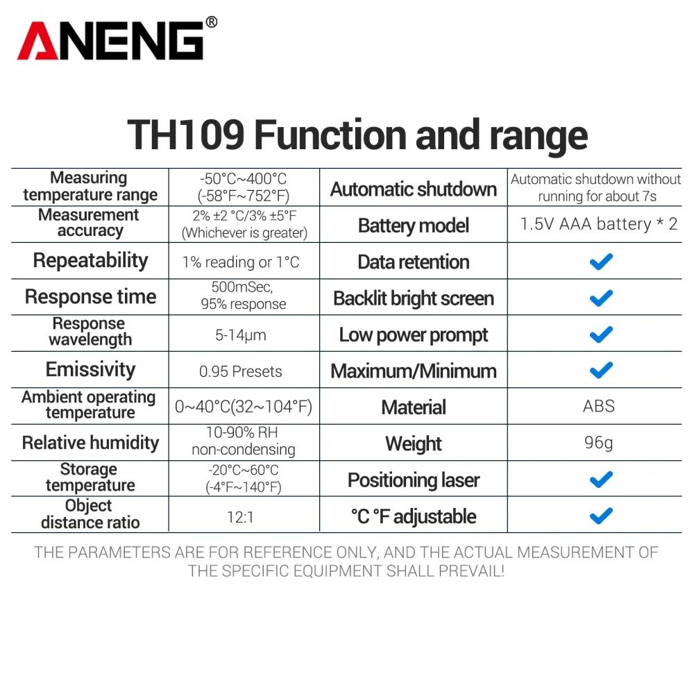 ANENG TH109 Non-Contact -50°C-400°C Laser Temperature Meter Cooking Refrigerator Backlight Tools Digital Infrared Thermometer 2