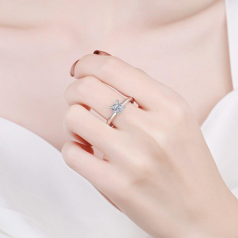 Bague Ringen 1 или 2 CT кольцо-пасьянс с муассанитом принцессы огранки для женщин, бесцветное высокое качество, 100% стерлинговое серебро S925, группа GRA