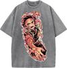 Japan Anime Demon Slayer Kamado Tanjirou Printed Tshirt Men Casual Cotton T-shirts Vintage Washed Tee Harajuku Male T Shirt