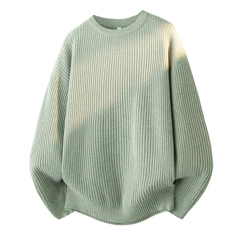Mens Oversized Crewneck Knit Sweater Casual Long Sleeve Pullover Fall Streetwear