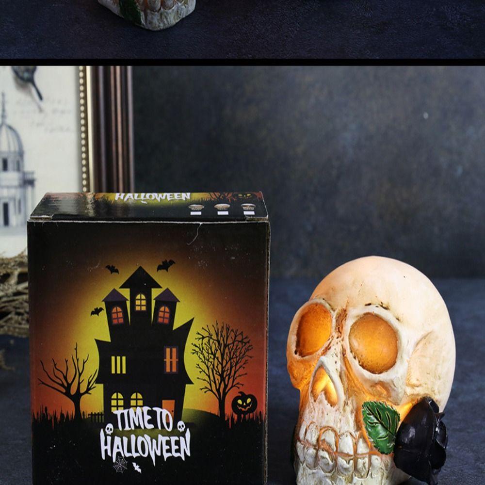 Horror Skeleton Head Statue LED White Halloween Decoration Simulation Skull Ghost  House Ornaments
