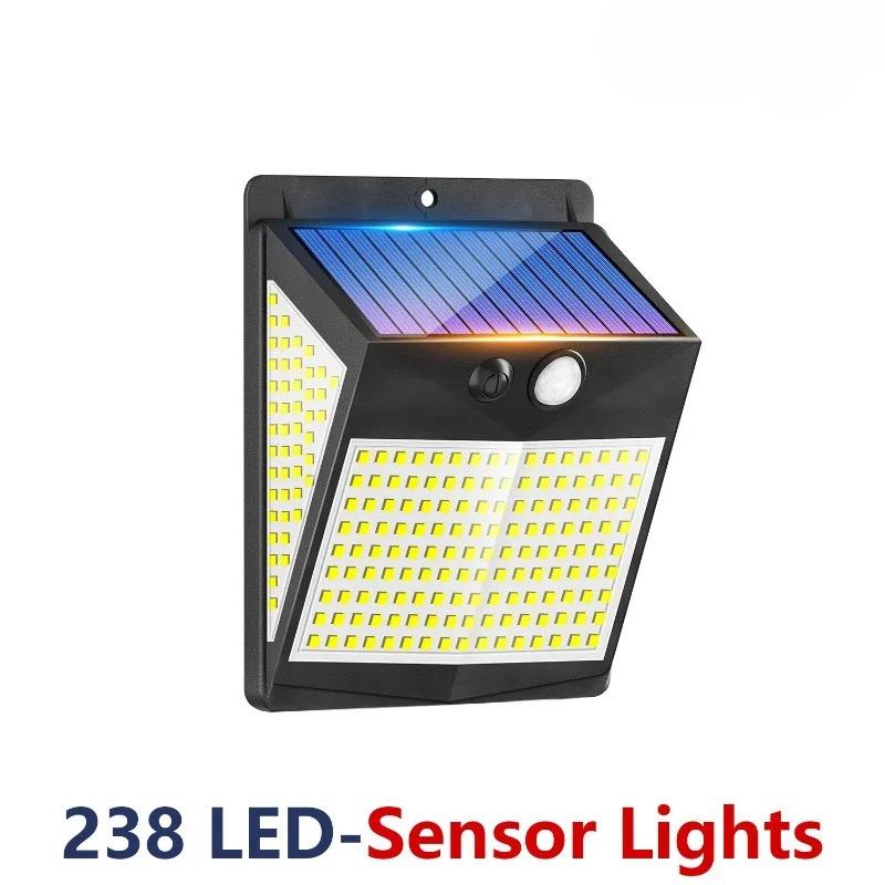 238 светодиодных настенных светильников на солнечных батареях, водонепроницаемые, с датчиком движения, 3 режима освещения, уличный светильник для сада, патио, двора, дорожки