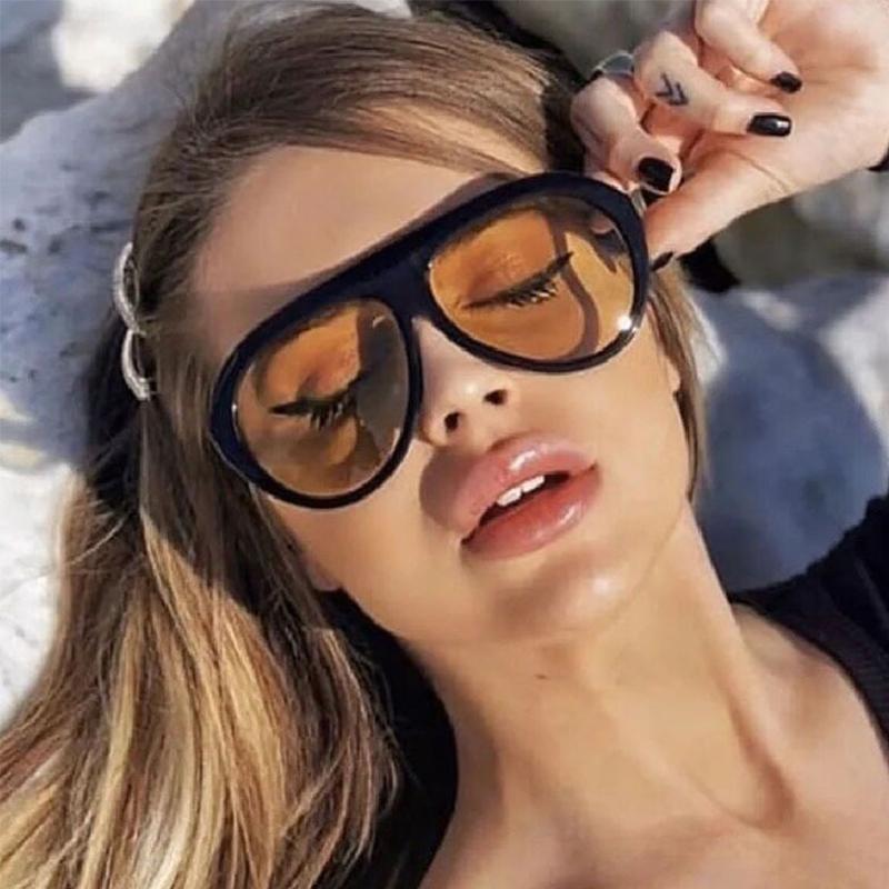 Большие желтые пилотные солнцезащитные очки женские винтажные большие солнечные очки женская мода УФ400 очки