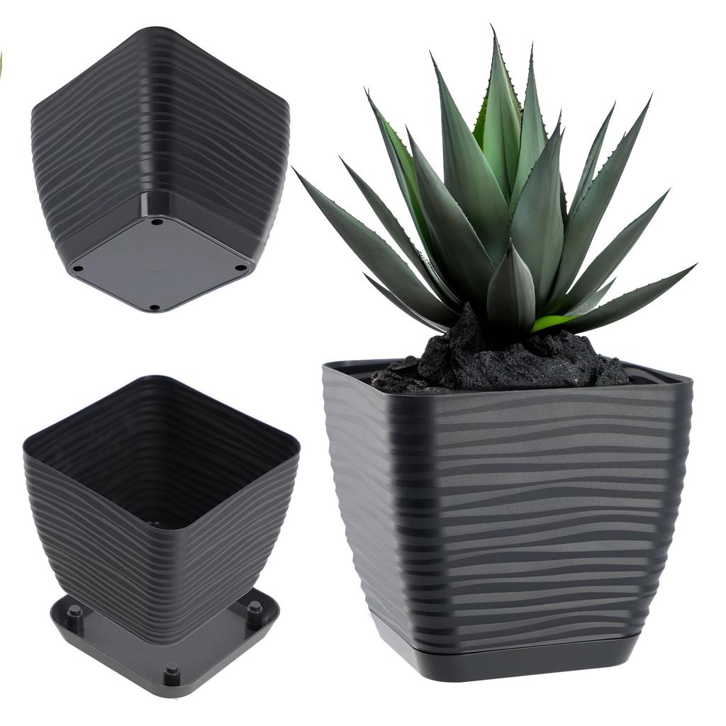 KADAX Doniczka Donica Na Kwiaty 13cm Osłonka Okrągła Kwietnik Plastikowa Antracyt