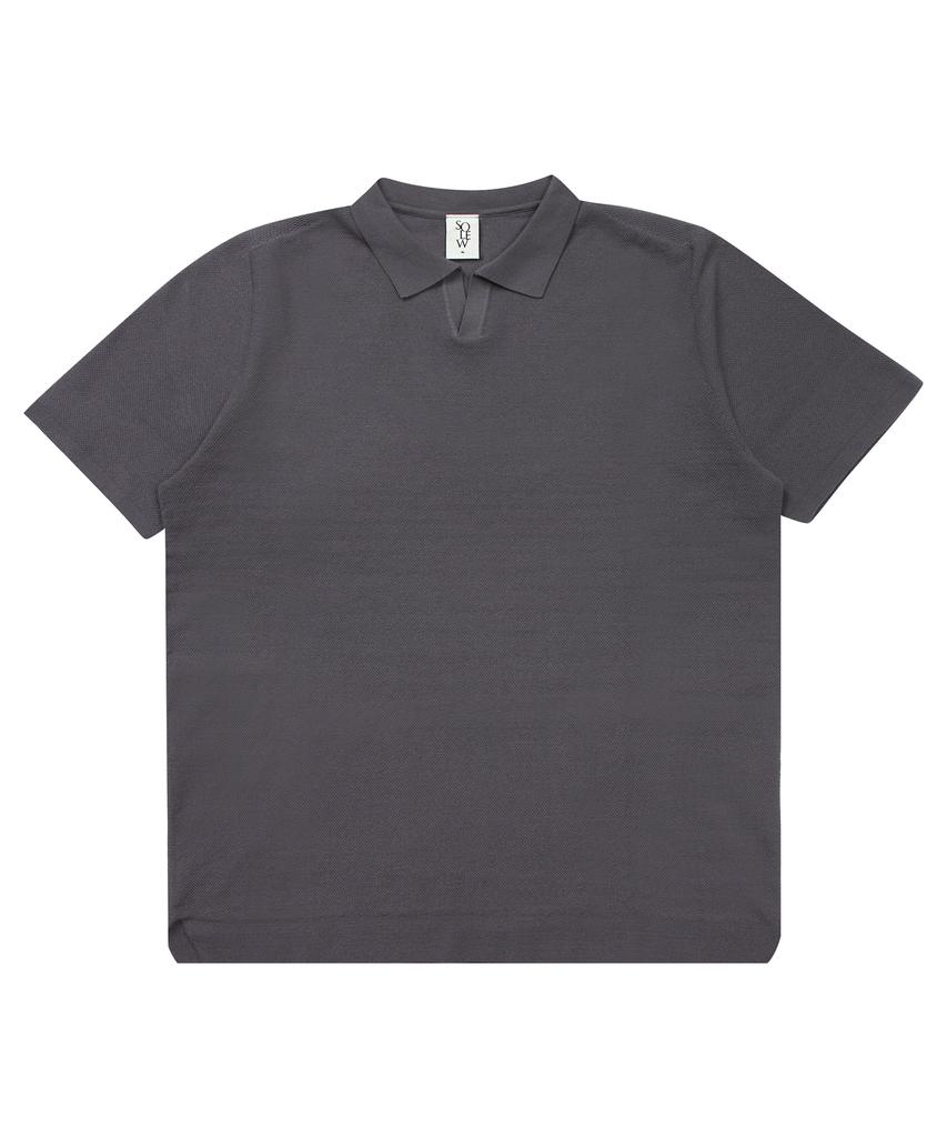 SOLEW Open Collar Short Polo Sweater_Gray