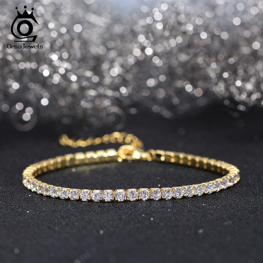 ORSA JEWELS Модный теннисный браслет из стерлингового серебра 925 пробы, регулируемый, с цветными кубическими циркониями 4A, закрепка крапаном, 3 мм, для женщин SB192