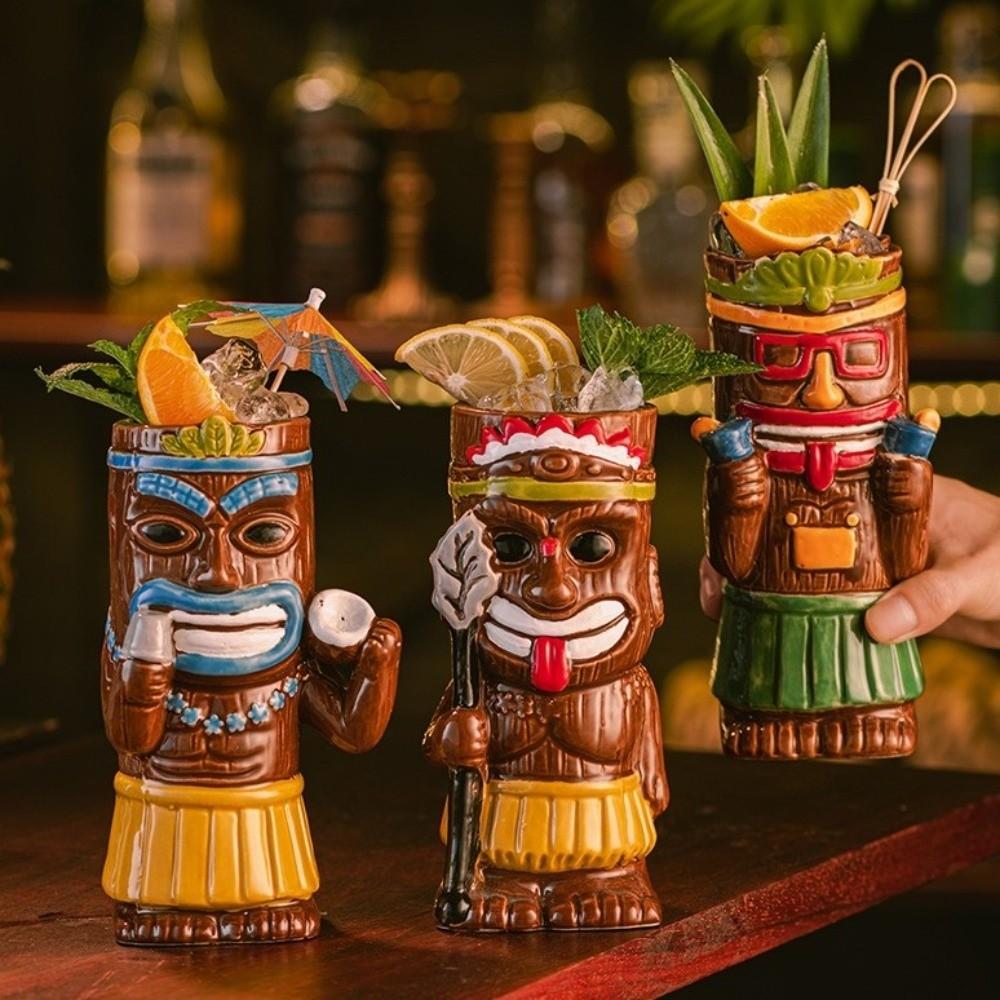 Ethnic Style Ceramic Tiki Mug Funny Beer Beverage Cup Creative Beach Theme Mug  Camp