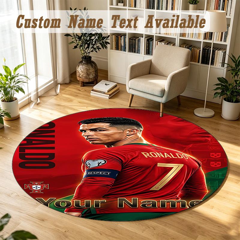 Round Rug Custom NameCristiano Ronaldo Pattern Non Slip Carpet Home Floor Decor