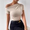 Women's Spring Summer Slim Draw Pleat Irregular Short Sleeve T-Shirt