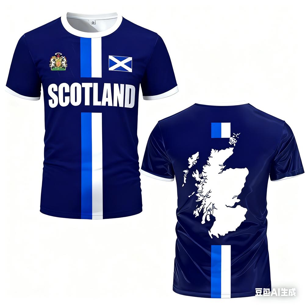 Scottish Flag Merlot Football T-shirt Fashionable Casual Men's Sportswear Summer Outdoor Fitness Short Sleeved Round Neck Tops