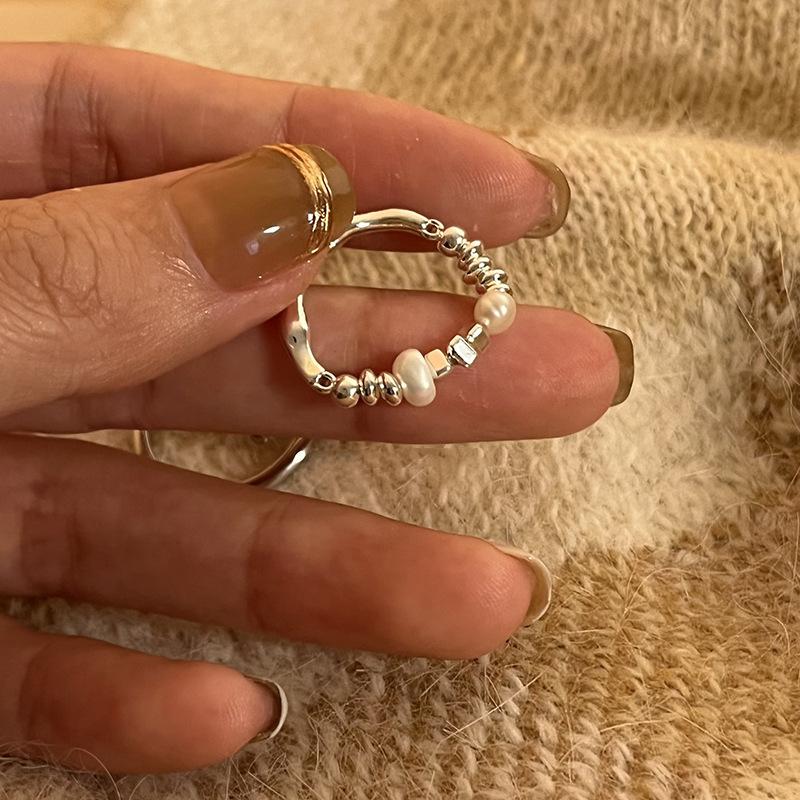 Серебряное кольцо 925 пробы, геометрическое, многослойное, с круглыми бусинами, женское, модное, панк, темперамент, гипоаллергенное, шарм, ювелирное изделие