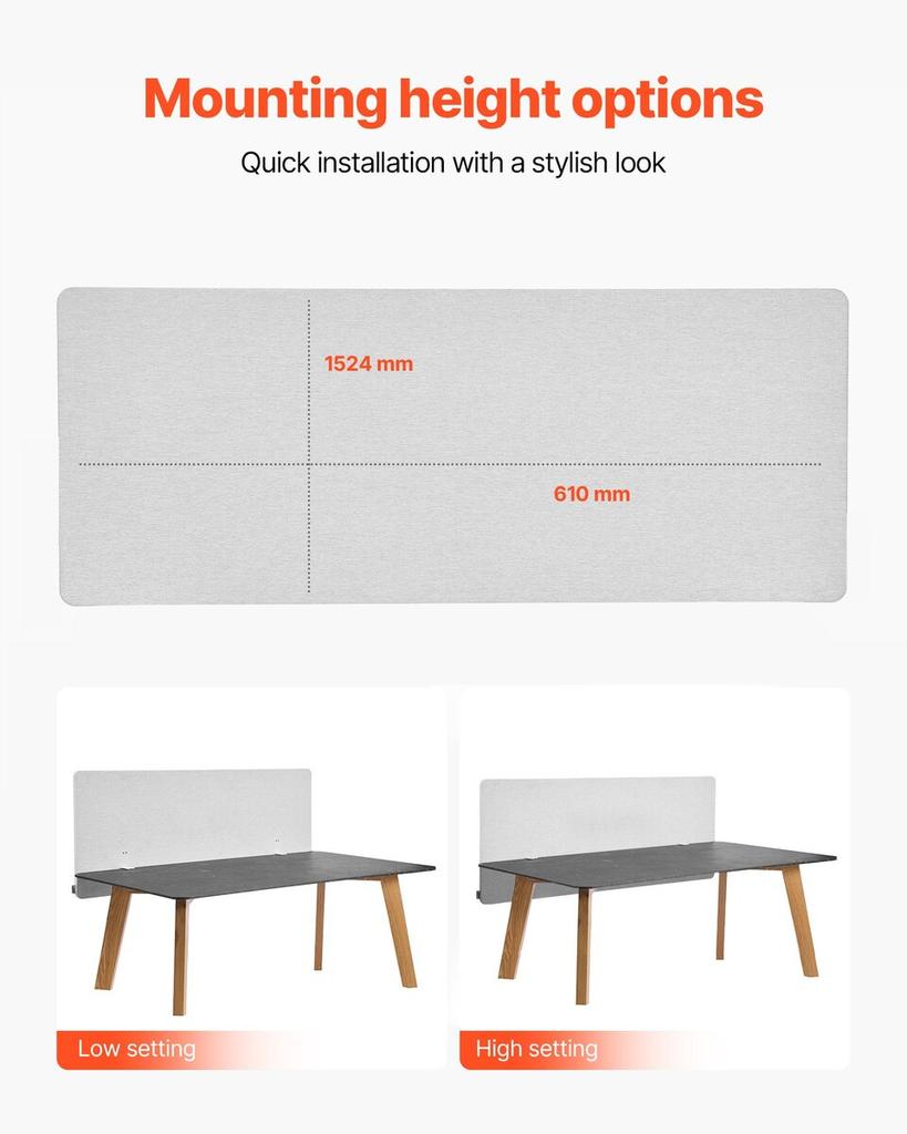 Desk Divider Privacy Panel, 1524 x 610 mm Clamp-on Office Desk Partition, PET Cubicle Partition Panel, Workstation Privacy Divider with 2 C-Type