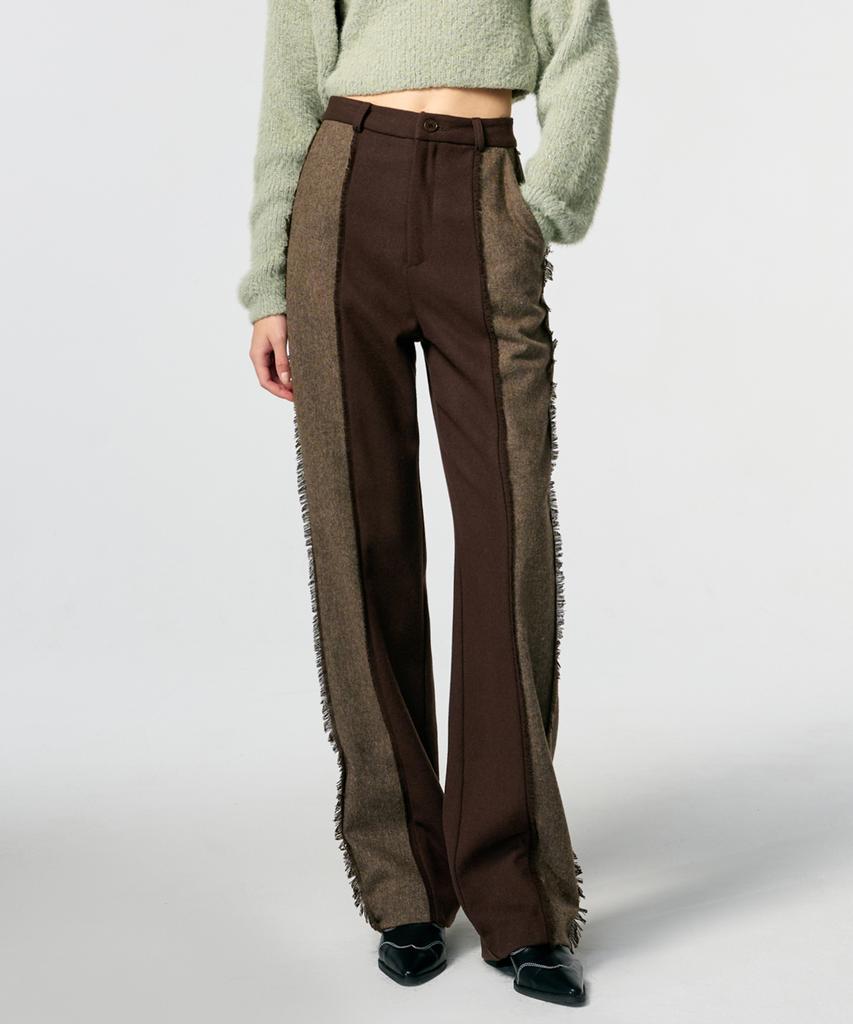 ETMON Color Block Fringe Pants Brown