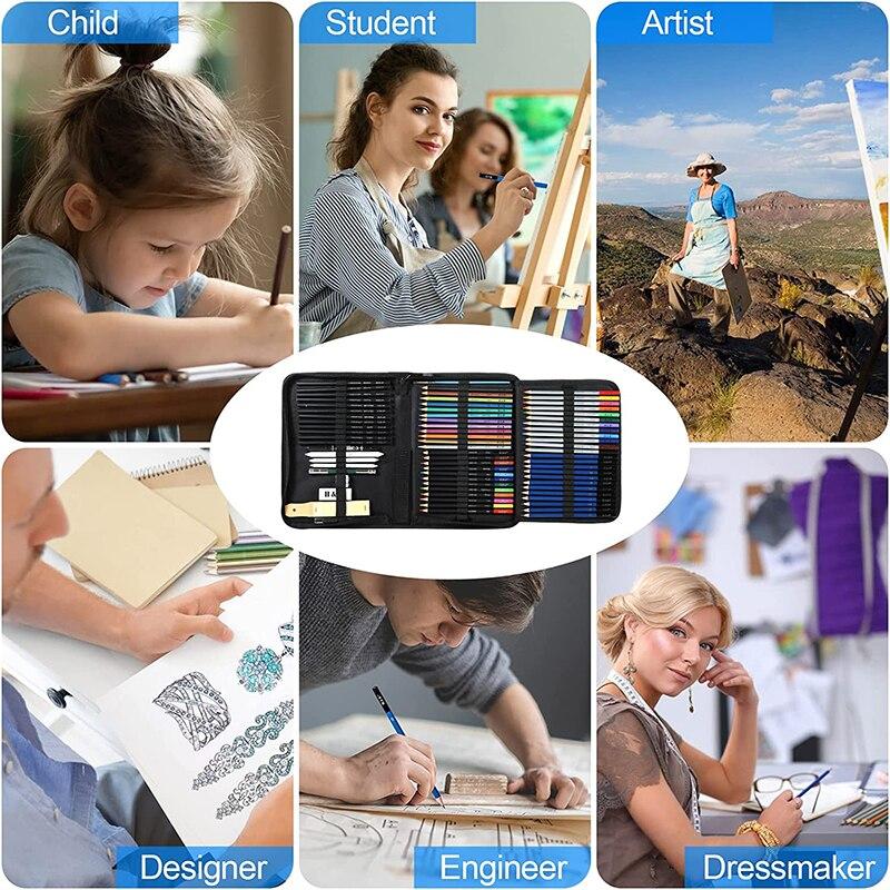 72 шт. набор для художественного рисования с альбомом для эскизов пенал акварельные графитовые металлические угольные карандаши